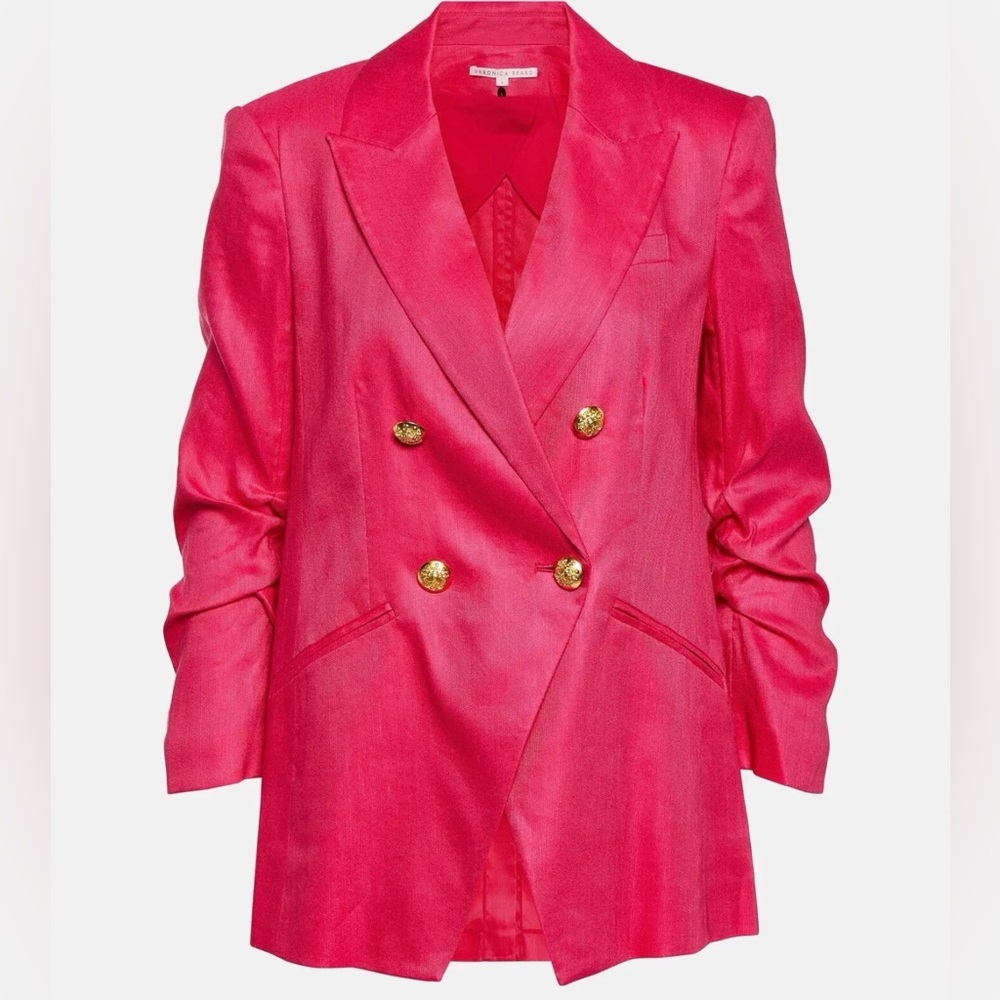 Veronica Beard 'Hirsh' Double-Breasted Linen-Blend Dickey Jacket, Fuchsia NWT 4